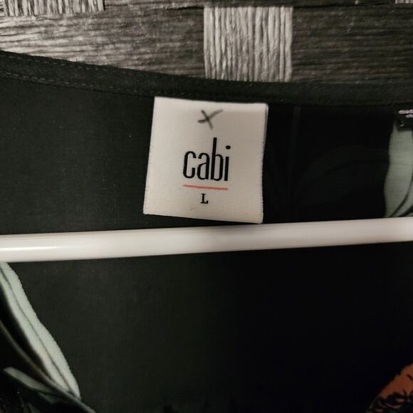 Cabi Women's Long-Sleeved Button-Down Blouse Size L Black Floral Semi-Sheer - Picture 5 of 8